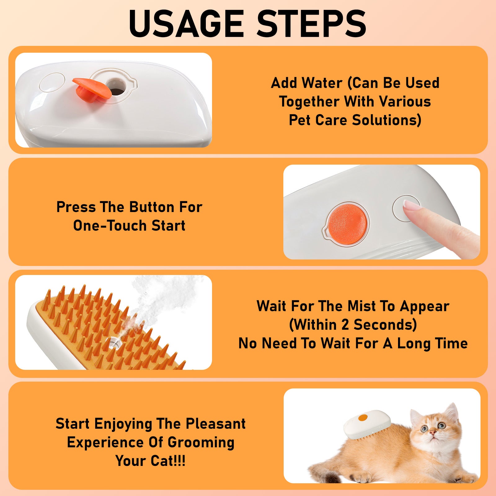 Steam Grooming Brush → Self-Cleaning Steam Pet Brush
